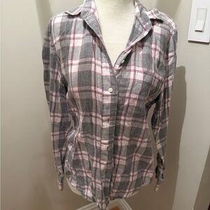 Lucky Brand Gray and Pink Plaid Shirt